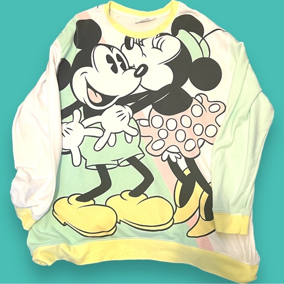 Vintage Disney Mickey and Minnie Mouse Oversized Pastel Sweatshirt 3X Disneyana - Picture 2 of 11